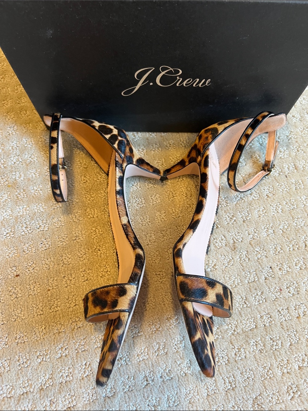 J. Crew Leopard Print Calfhair Ankle Strap  Kitten Heels - Picture 2 of 8